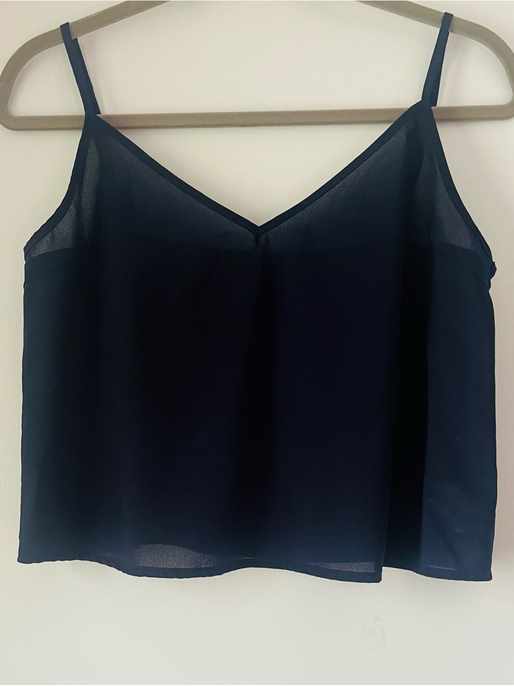 Midnight Navy Sheer Cropped V-Neck Spaghetti Strap Camisole